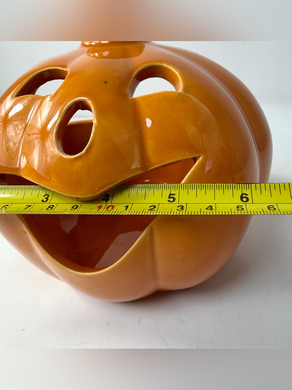 Vintage Ceramic Jack O Lantern Candy Bowl Planter Halloween Pumpkin 6.5” Glazed - Picture 10 of 10